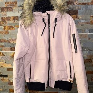New Body Glove Blush Puffer Jacket with Faux Fur Hood